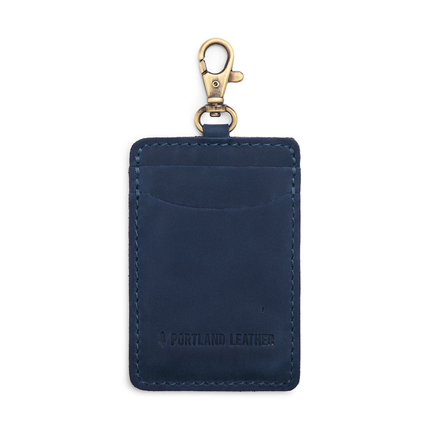 Deep Water | A leather card holder with a swivel lobster clasp on a white background