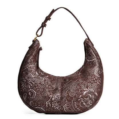 Sepia*Large | Large crescent shaped shoulder bag with zipper closure and adjustable strap