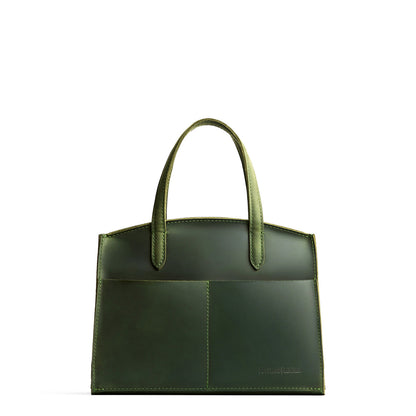 Evergreen*Medium | Leather tote bag with handles, adjustable crossbody strap, zipper top, and two back pockets