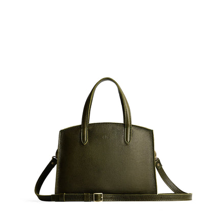 Pebbled Olive*Medium | Leather tote bag with handles, adjustable crossbody strap, zipper top, and two back pockets