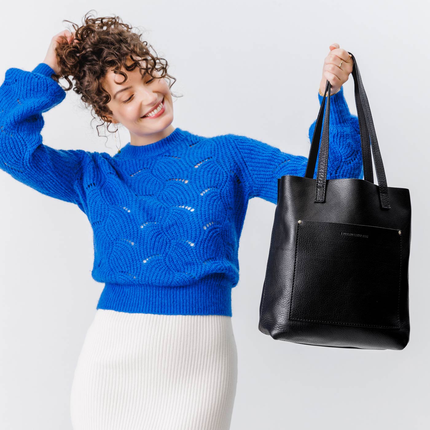 Pebbled--black | Medium Tote with dual shoulder straps and crossbody strap
