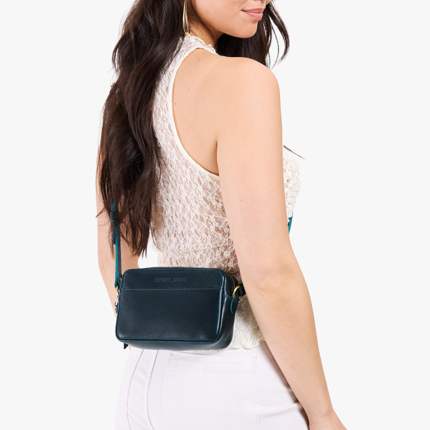 Boreal*Small | Model wearing petite rectangular crossbody with adjustable strap