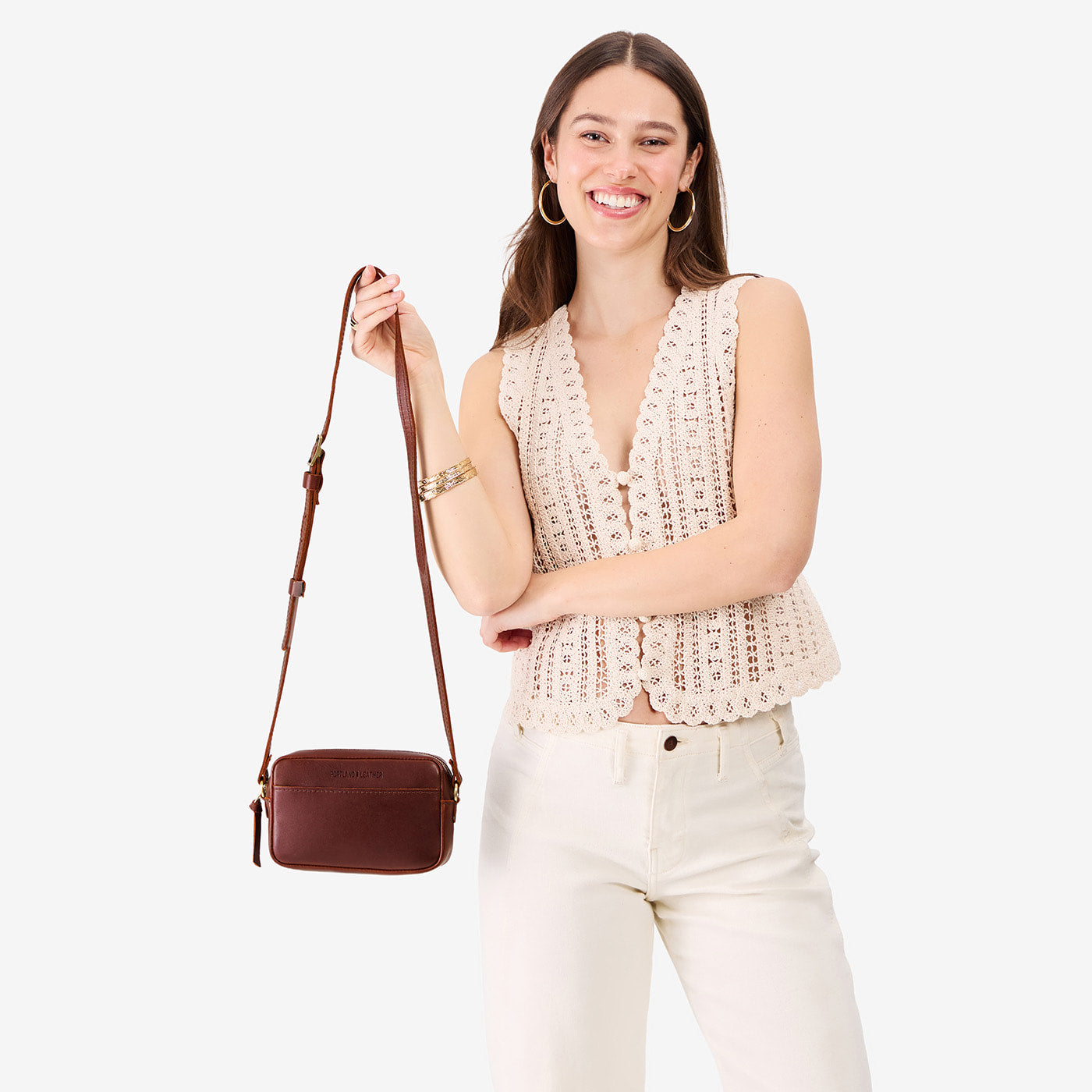 Cognac*Small | Mid-size rectangular crossbody with adjustable strap