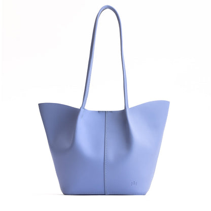 Jacaranda*Large | Wide bucket shaped tote bag with matching leather handles