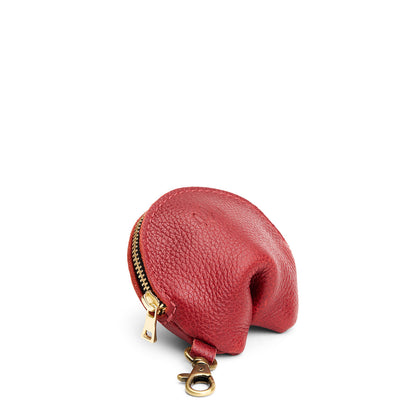 Chili Red | Leather fortune cookie shaped keychain pouch