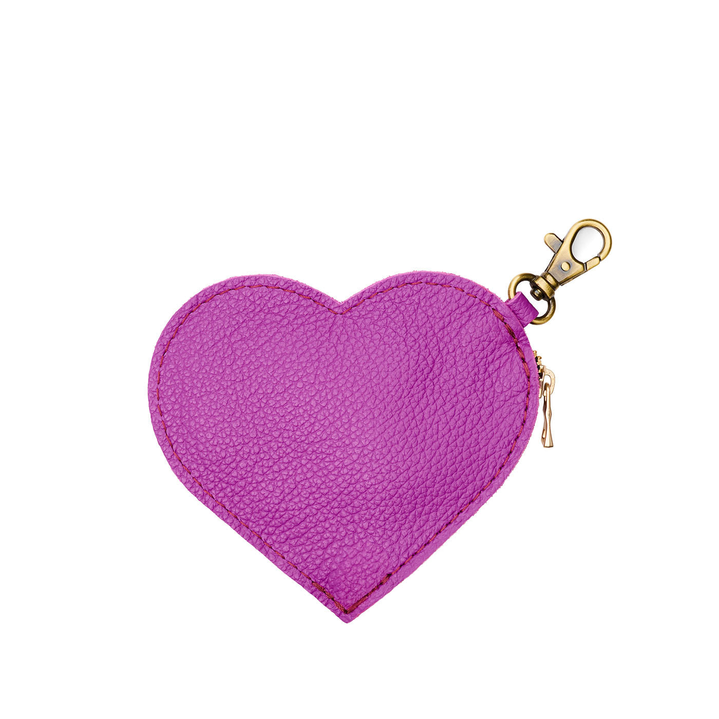 Cattleya | Heart-shaped leather pouch keychain with zipper top and lobster clasp