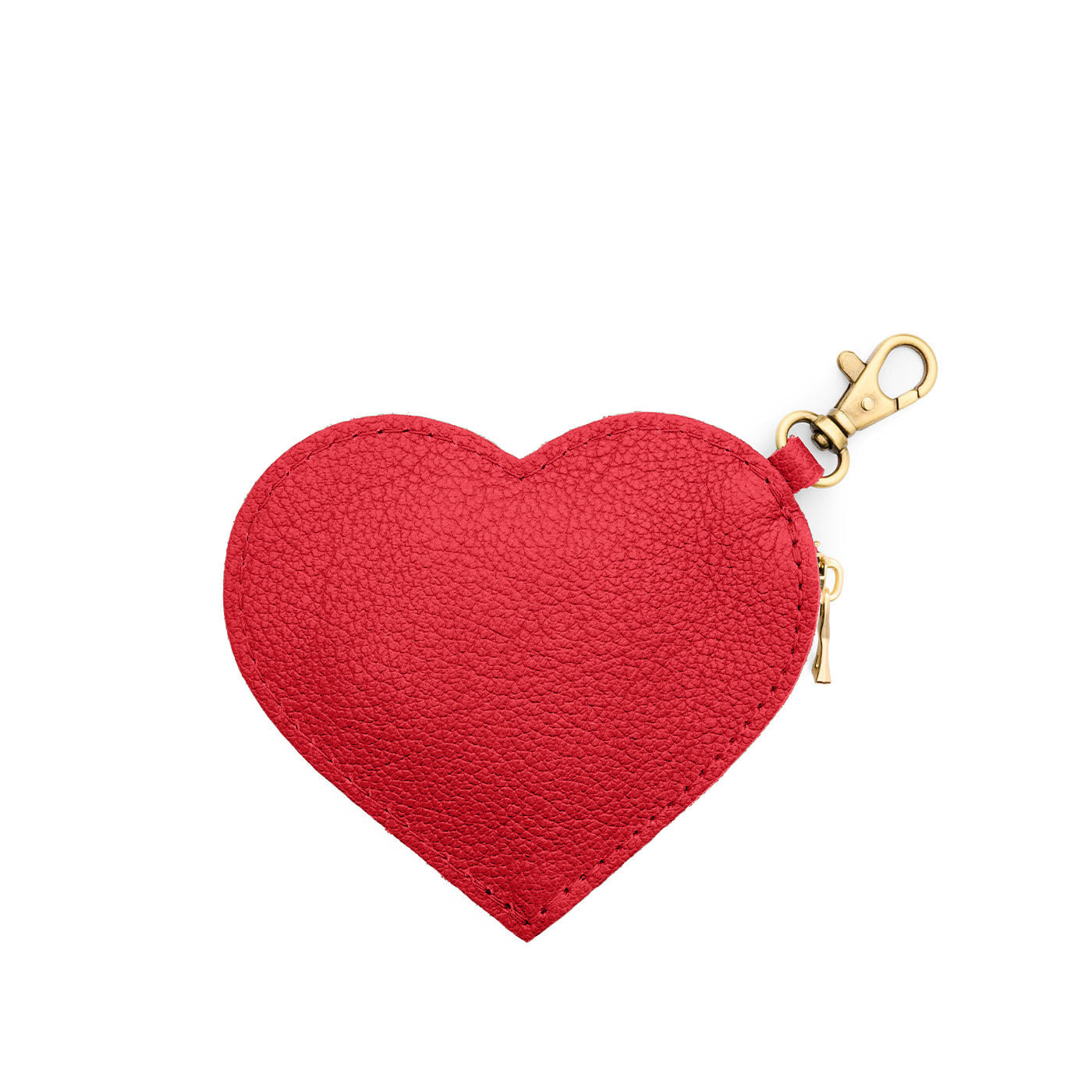 Cherry | Heart-shaped leather pouch keychain with zipper top and lobster clasp