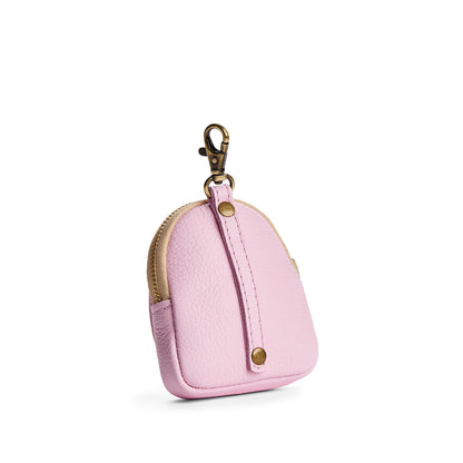 Pinkaboo | Leather keychain pouch with zipper top, swivel lobster clasp, and debossed emblem of three PLG trees