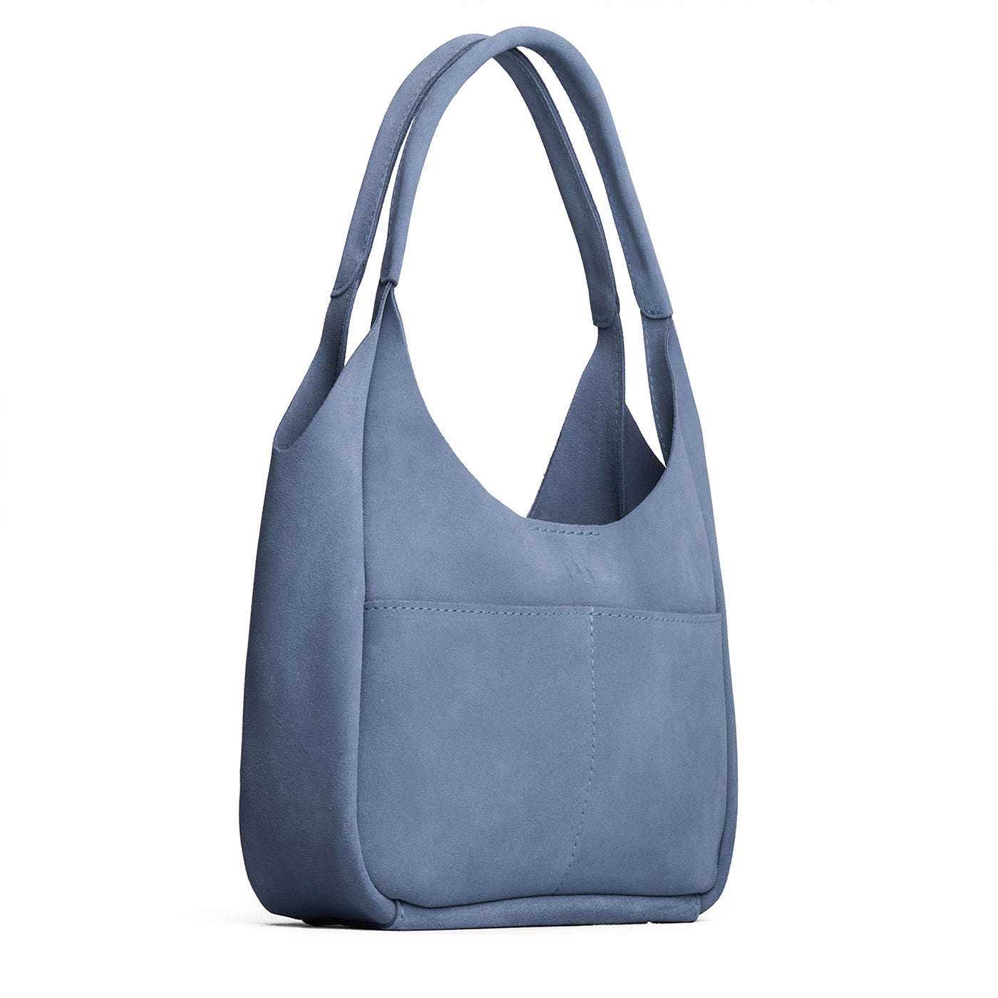 Denim*Large | U-shaped, flat-bottomed leather shoulder bag with two outside pockets