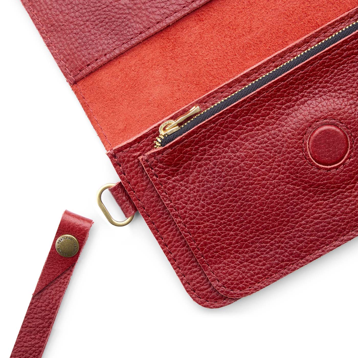 Chili Red | Leather wallet clutch with wristlet and magnetic closure