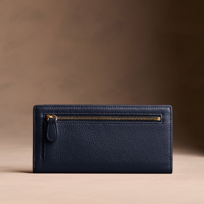 Anchor Blue*Large | Slim leather bifold wallet with multiple card slots and a zippered back pocket - back view