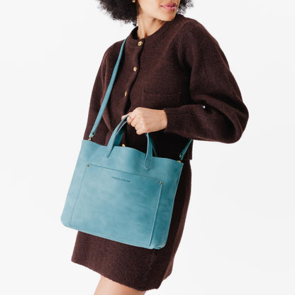 Aqua | Midsize crossbody tote with handles and a pocket