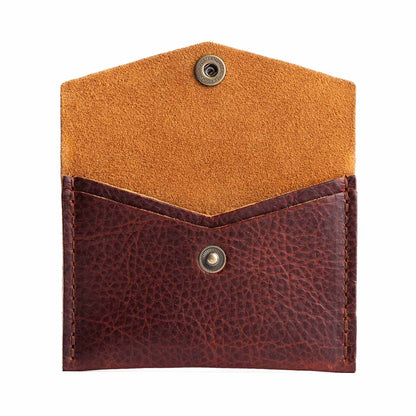 Cinnamon Bear | Small leather envelope card wallet with snap closure