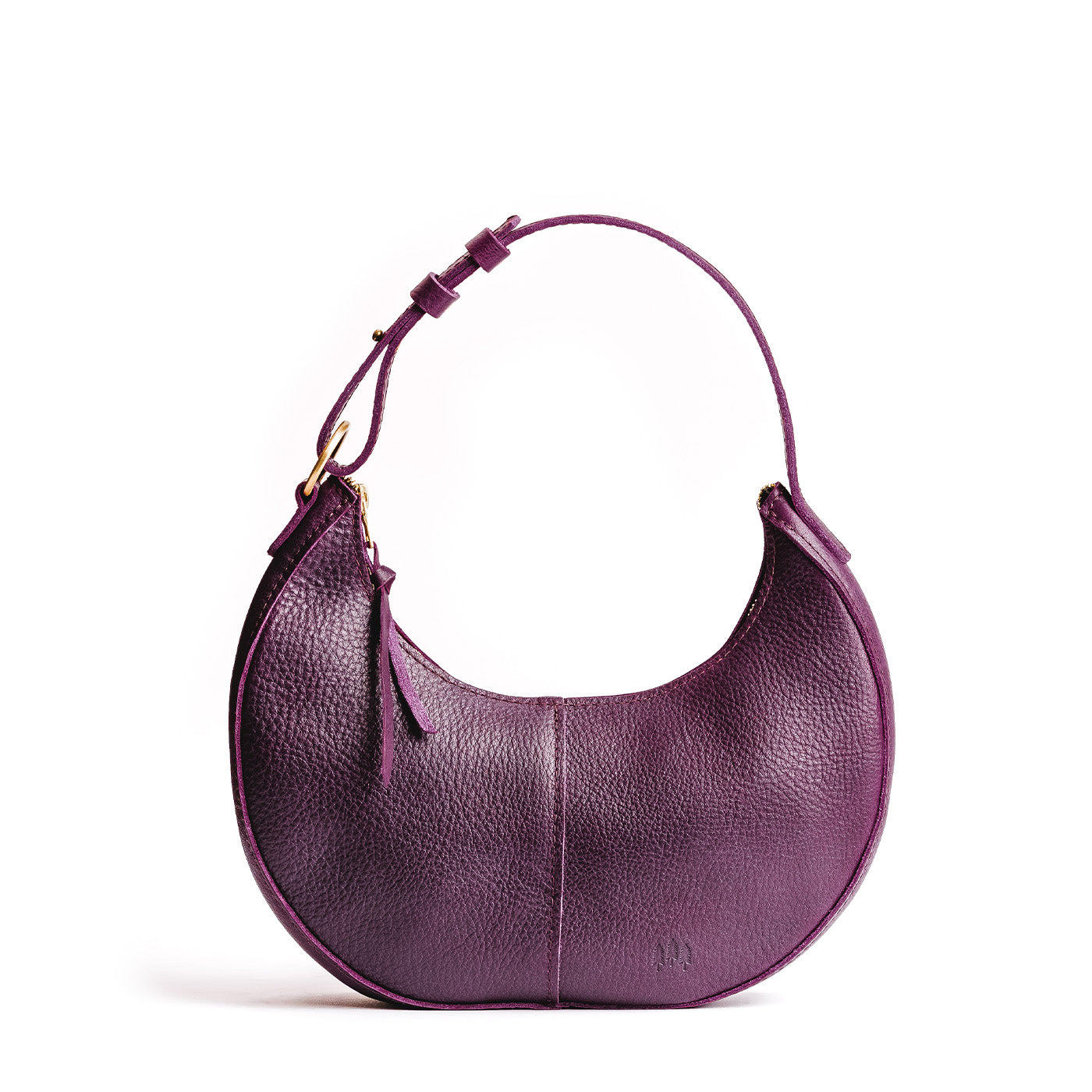 Plum*Small | Crescent shaped shoulder bag with zipper closure and adjustable strap