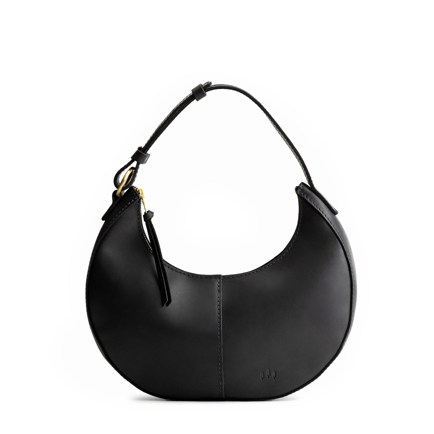 Black*Small | Crescent shaped shoulder bag with zipper closure and adjustable strap