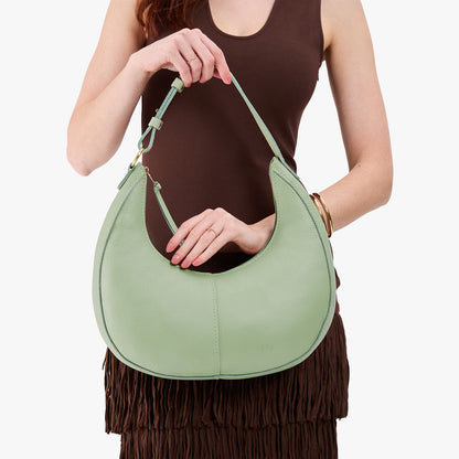 Pistachio*Large | Large crescent shaped shoulder bag with zipper closure and adjustable strap