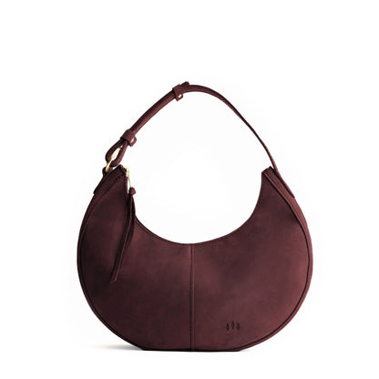 Merlot*Small | Crescent shaped shoulder bag with zipper closure and adjustable strap