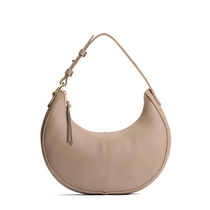 Stone*Small | Crescent shaped shoulder bag with zipper closure and adjustable strap