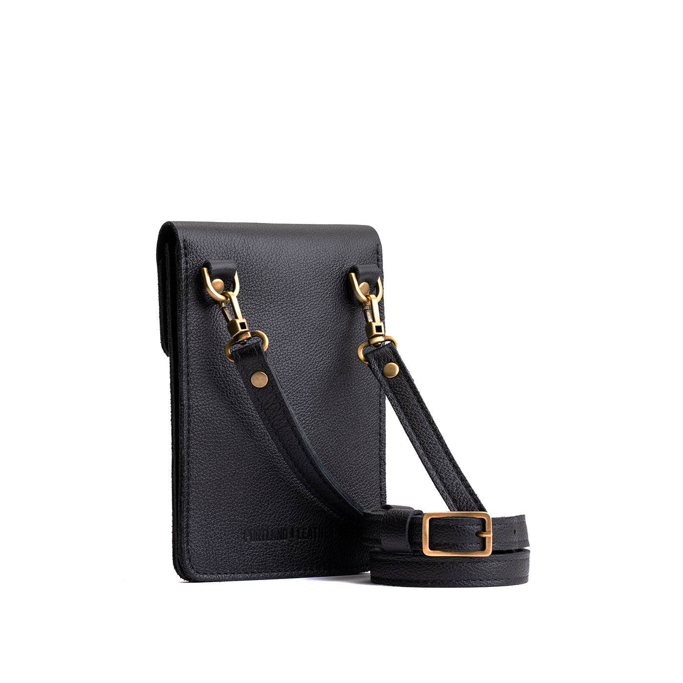 Pebbled--black | Slim, phone-shaped crossbody purse with magnetic closure