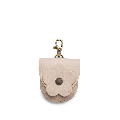Pebbled Bone | U shaped pouch with leather flower applique