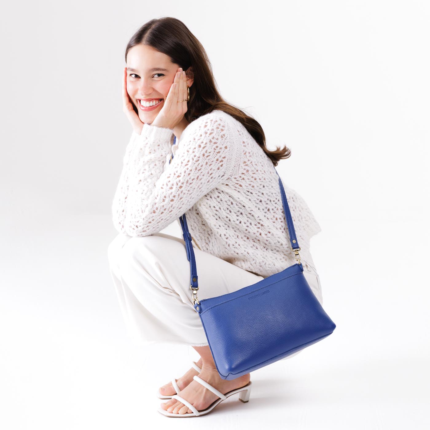 Molino Blue*Large | Zip top crossbody bag with detachable strap