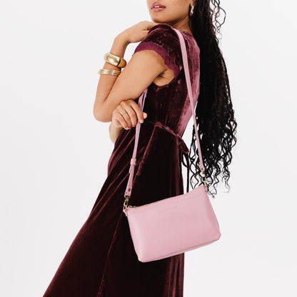 Vintage Pink*Small | Zip top petite crossbody bag with detachable strap