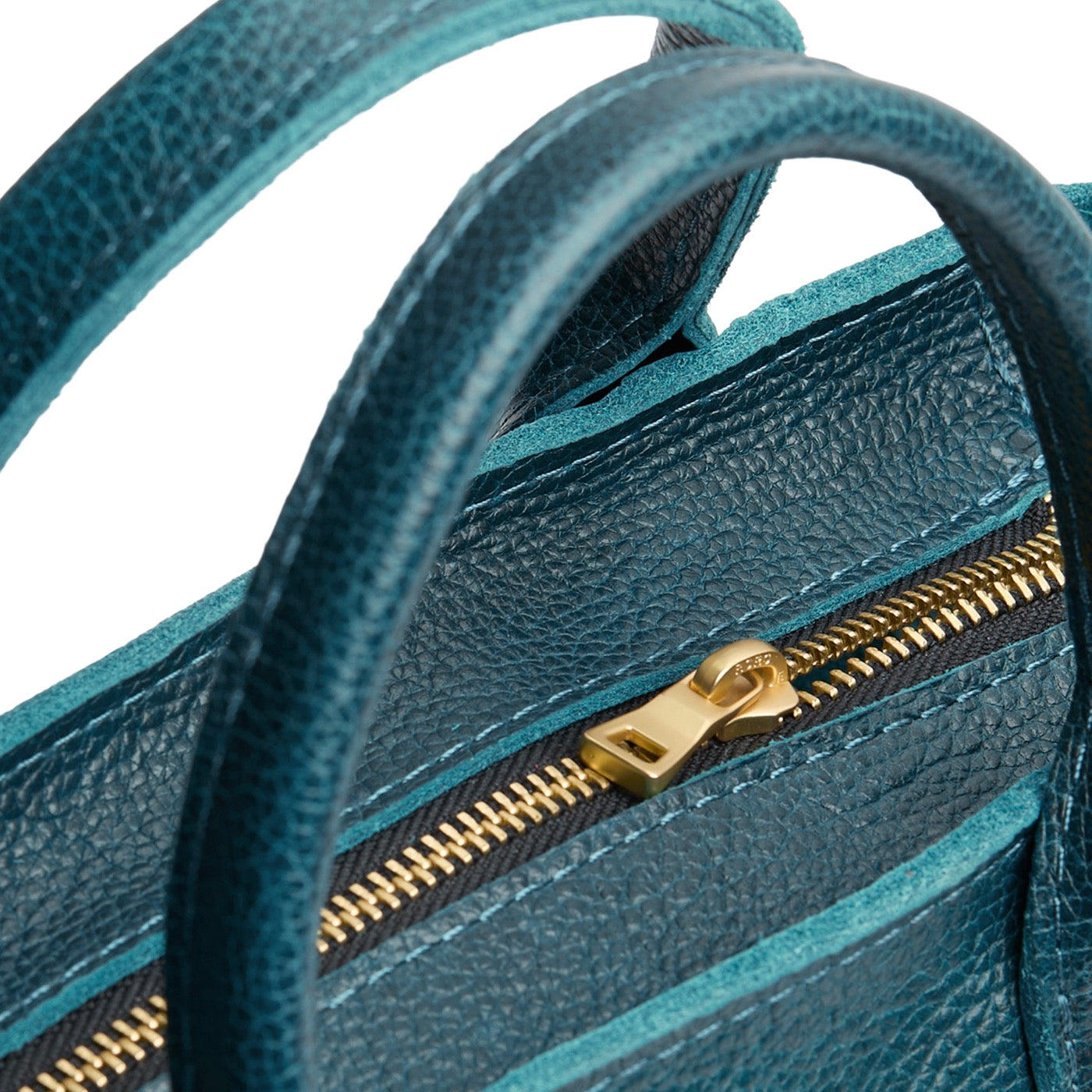 Lagoon*ANY*Zipper | Petite tote purse with structured leather handles and crossbody strap