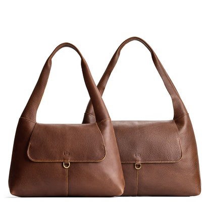 Asheville | Comparison image of a slouchy triangle shaped shoulder bag with a flap