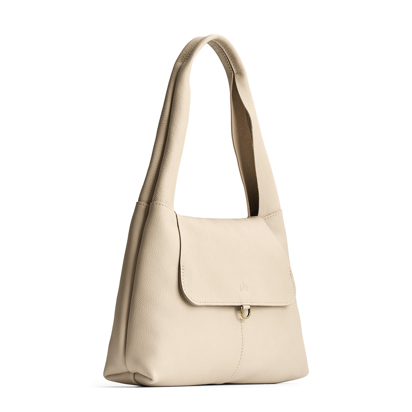Pebbled Bone*Medium | Slouchy triangle shaped shoulder bag with a flap