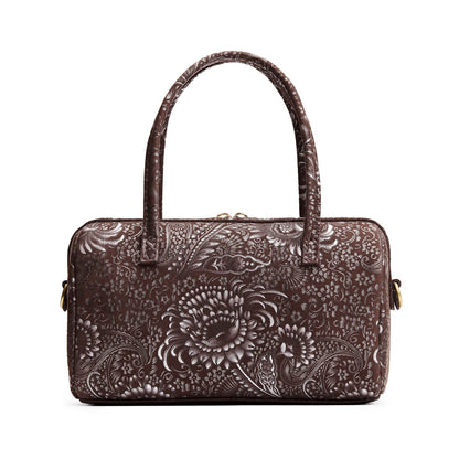 Sepia*Large | Mini duffle shaped handbag with crossbody strap