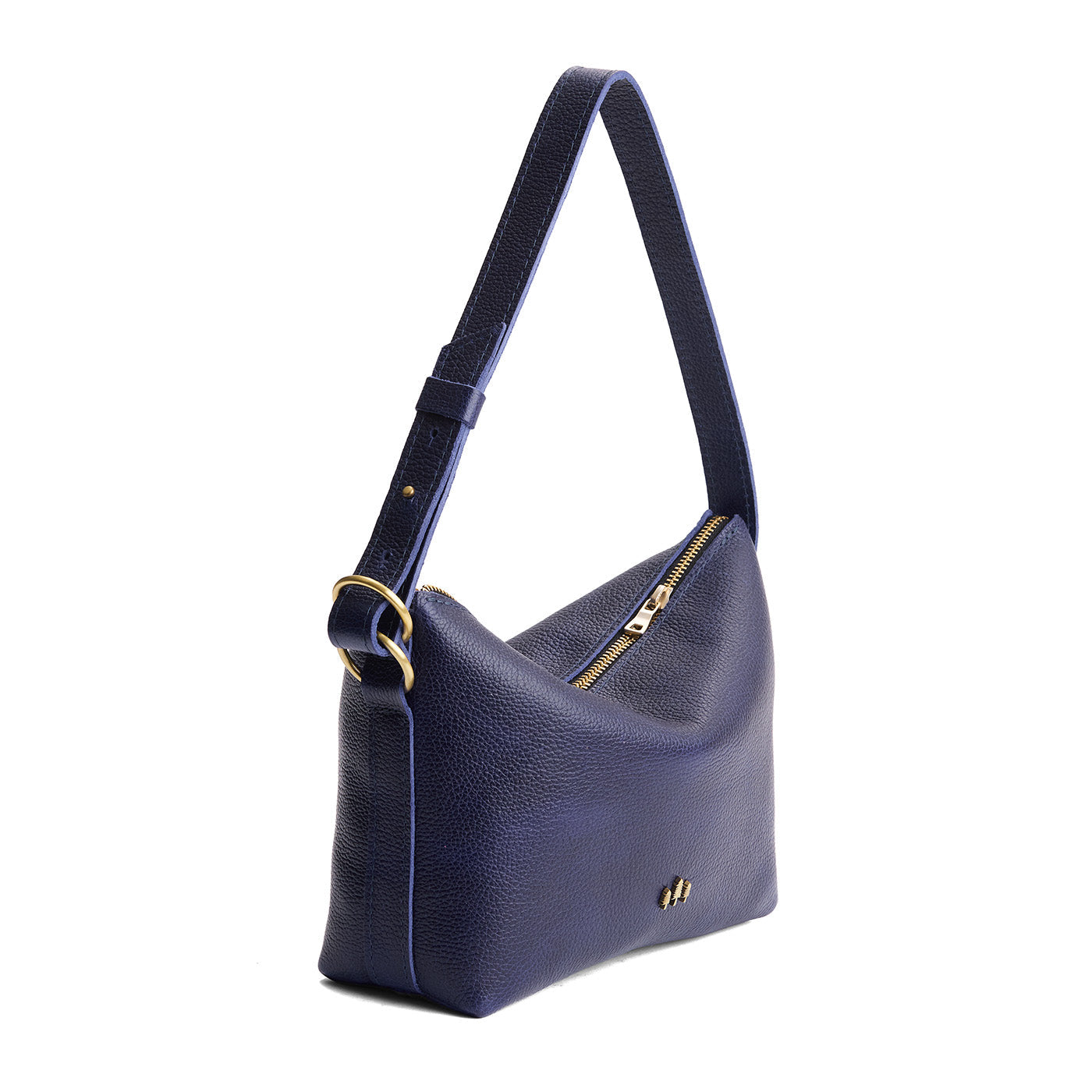 Cobalt*Small | Petite slouchy leather shoulder bag with zipper opening and three metal tree emblems
