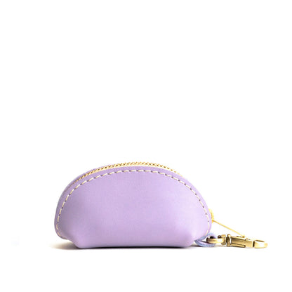 Lavender | Taco shaped leather pouch with zipper and swivel lobster clasp on white background