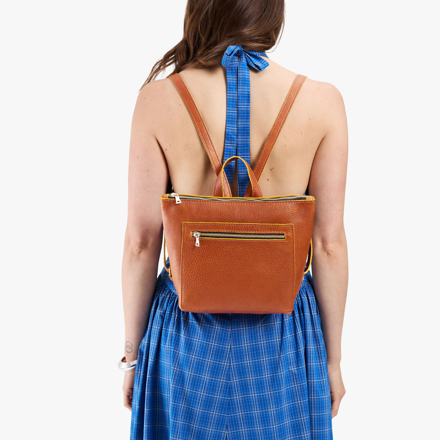 Sienna*Small | Small square slim leather tote backpack