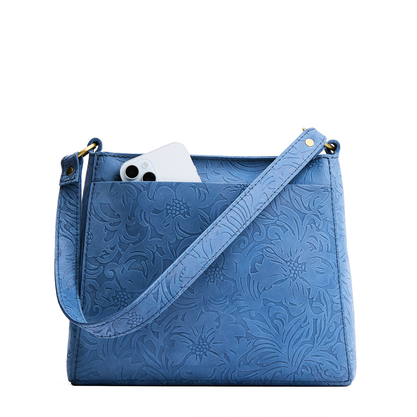 Cornflower | Triangular shoulder bag with antiqued brass finished